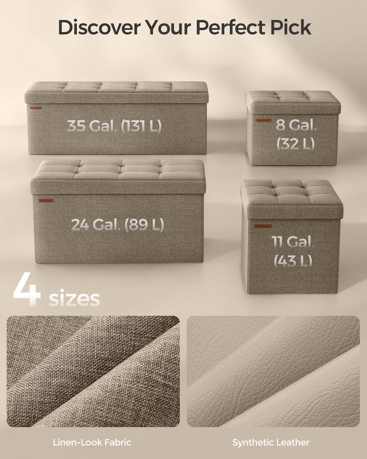 SONGMICS ottoman supports up to 660 lb for sturdy seating and storage use.