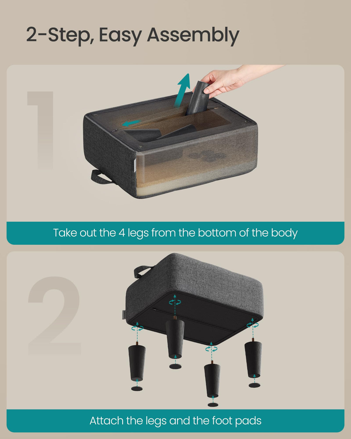 Songmics foot stool uses anti-slip pads to protect floors.