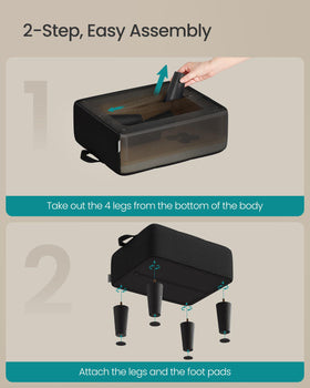 Songmics foot stool dimensions highlighting spacious seat and compact footprint.