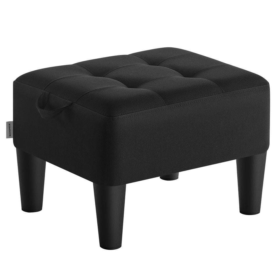 Songmics foot stool with legs, linen-look fabric for breathable comfort.