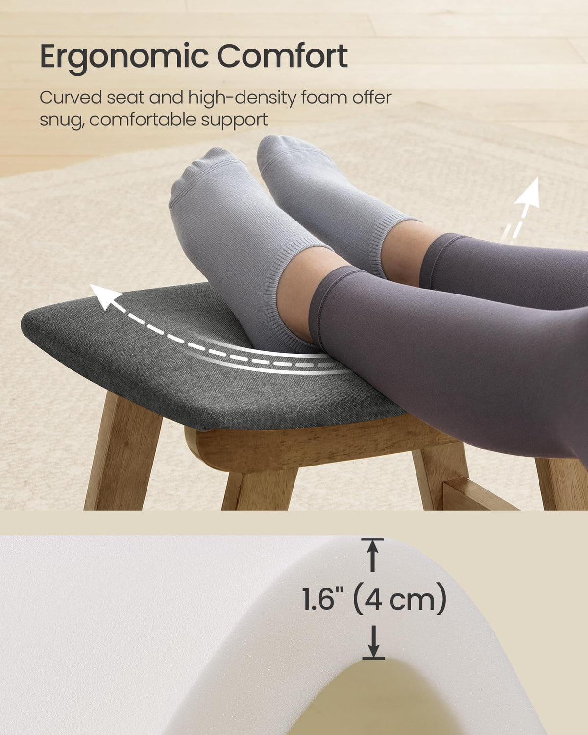 SONGMICS Foot Stool Ottoman 4 cm foam delivers durable, cushioned support