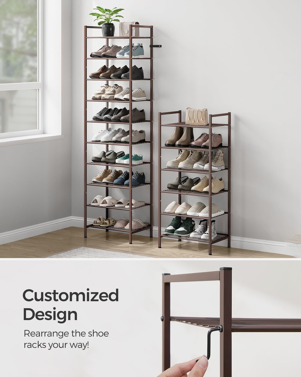 SONGMICS free standing shoe rack side view showing slim profile