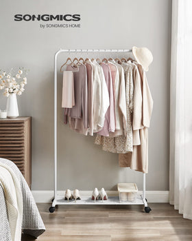 SONGMICS garment rack wheels enable easy room-to-room movement
