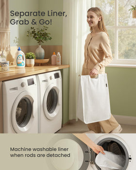 SONGMICS goose yellow lid keeps dust out and hides laundry neatly.