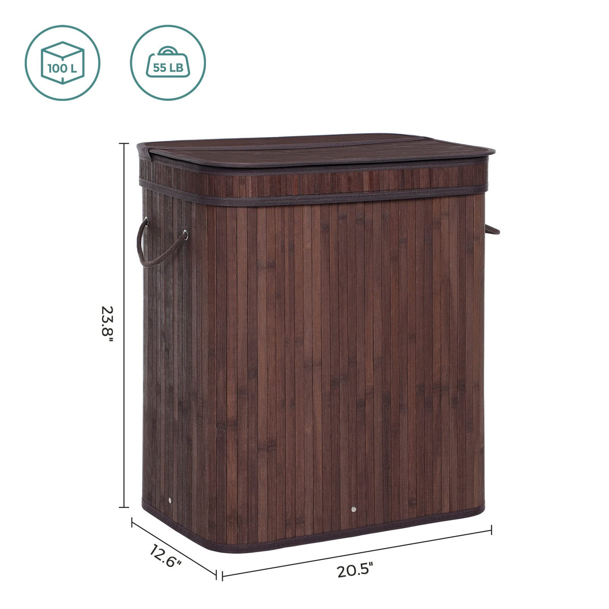 Songmics laundry hamper with handles enables easy carrying.