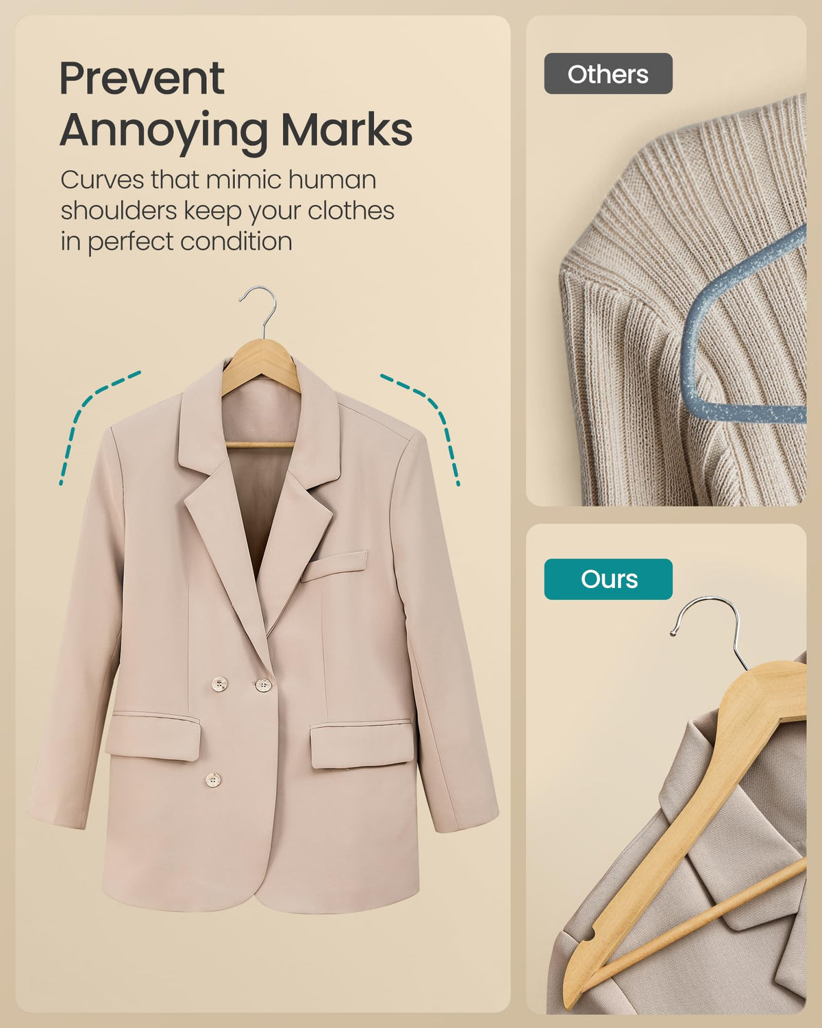 SONGMICS hanger with notches keeps straps securely in place.