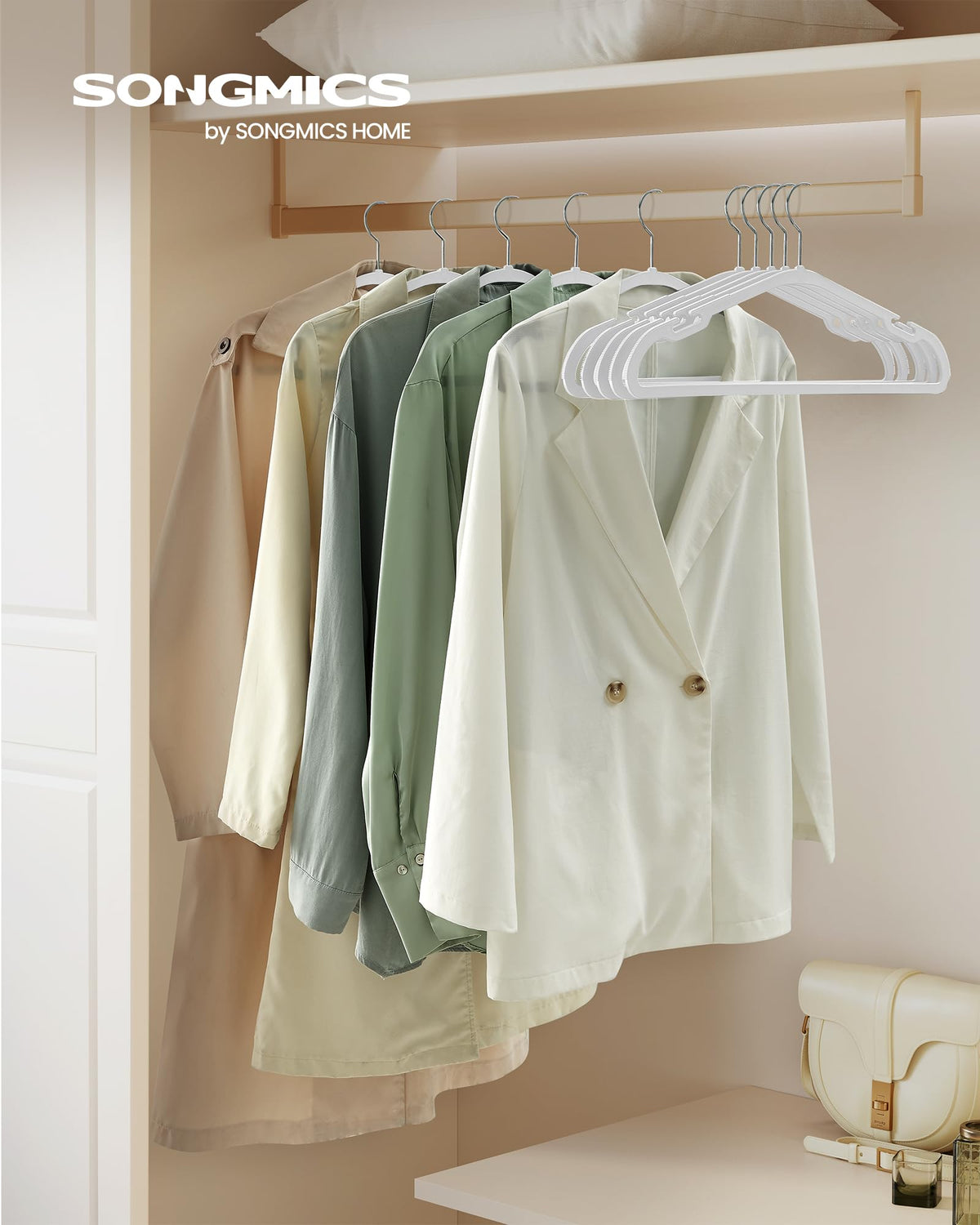SongMics hangers with wide shoulder notches securely hold camisoles and dresses