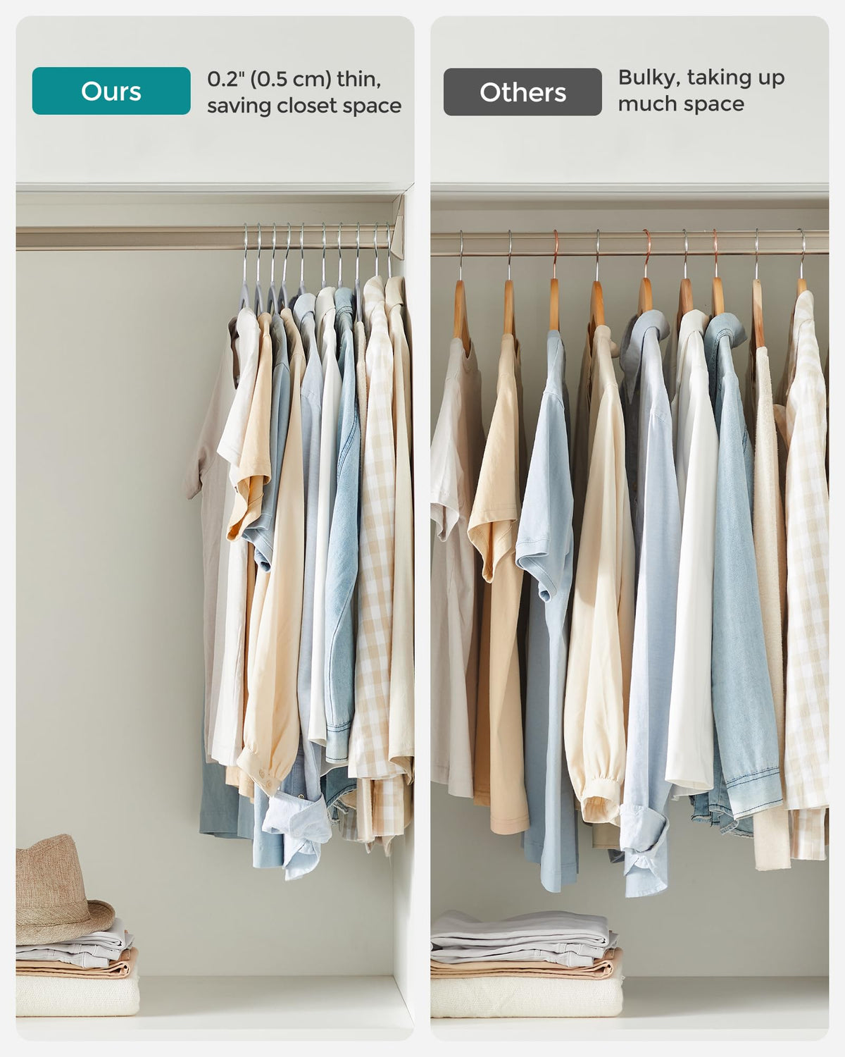 SONGMICS hangers in a neat closet streamline daily outfit planning.