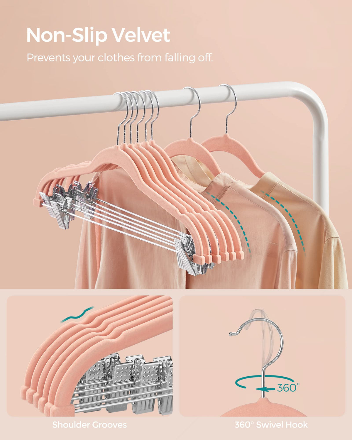 SONGMICS heavy-duty hangers support sturdy garments with durable build.