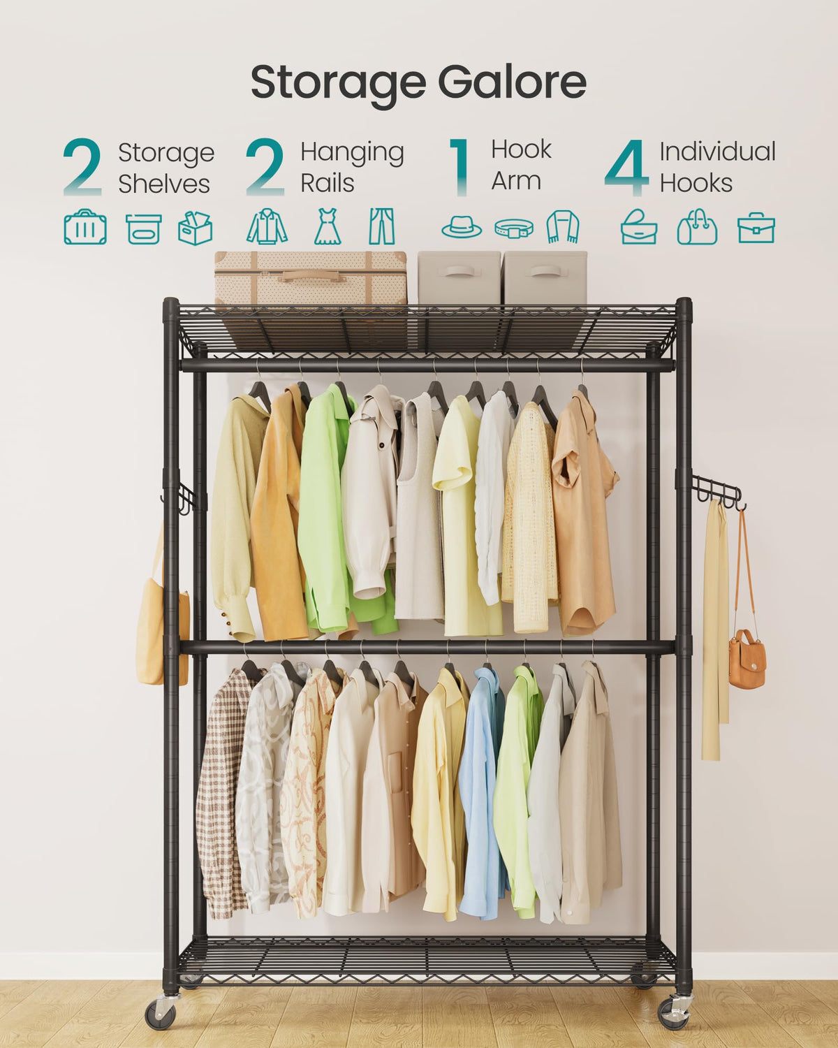 SONGMICS portable closet on wheels adapts to tight spaces and daily routines.