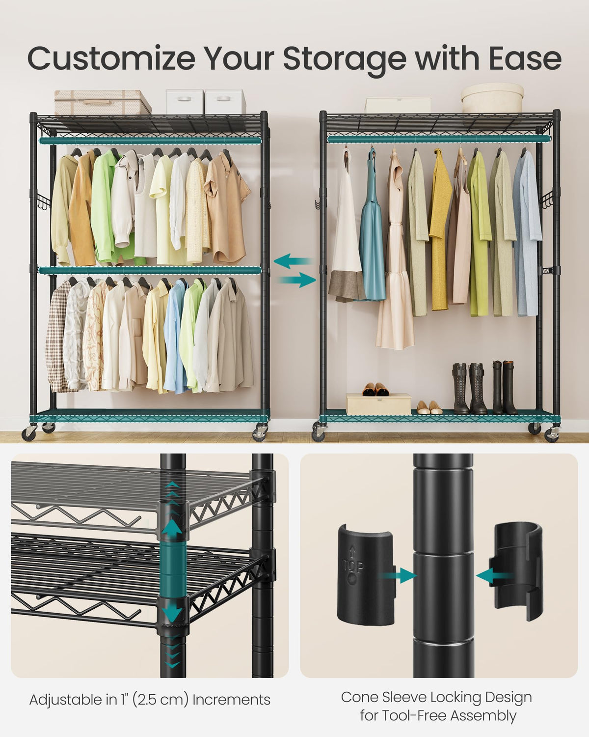 Sturdy steel construction provides long-lasting support for heavy garments or gear.