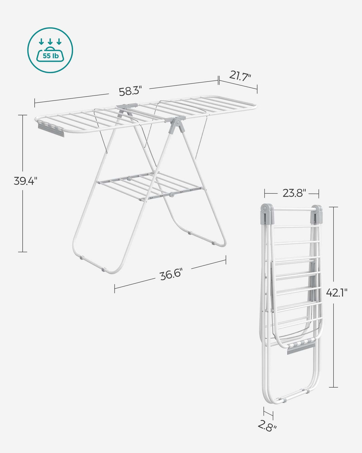 Rust-resistant finish keeps the rack durable in humid laundry areas.