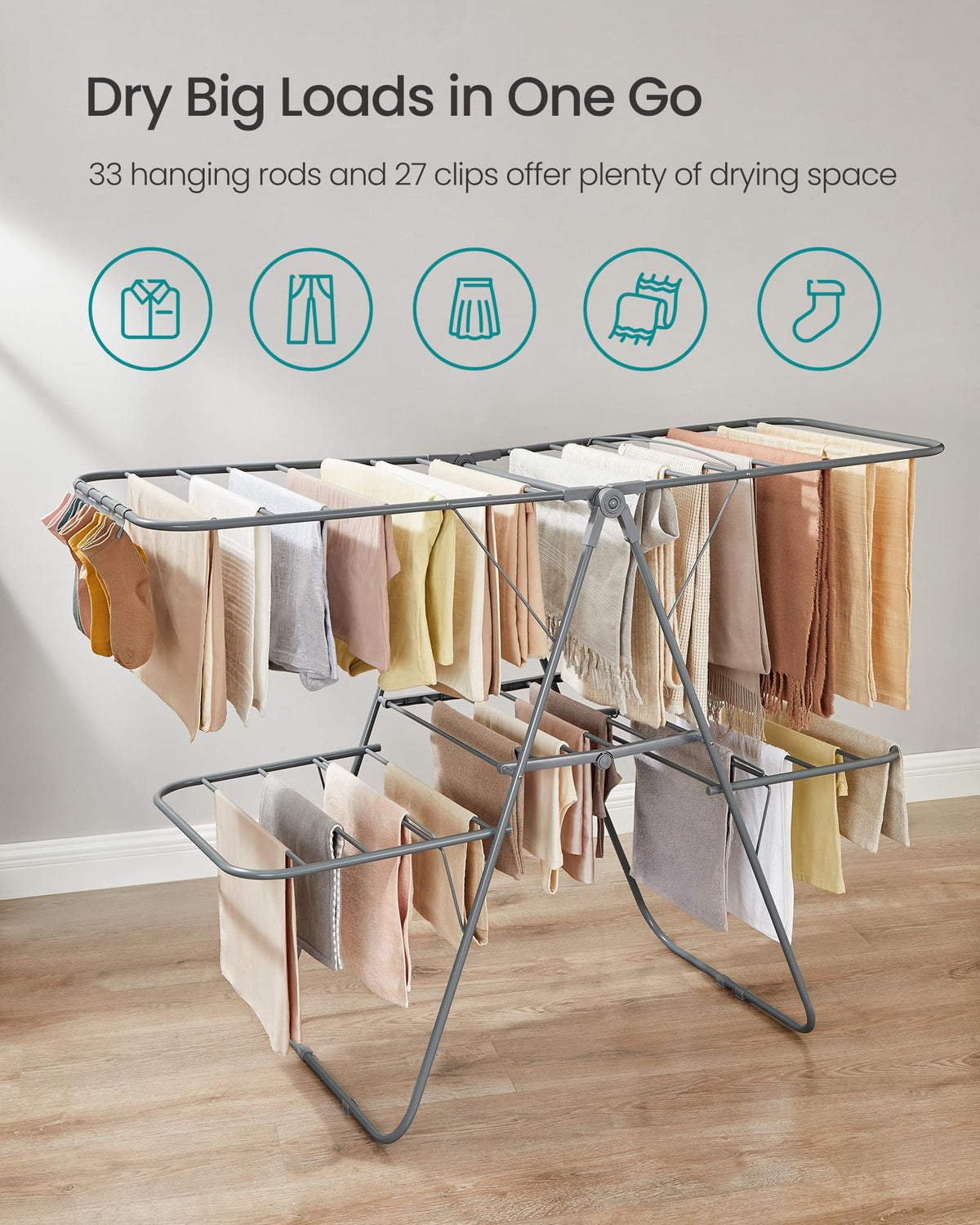 SONGMICS height-adjustable wings allow long garments to hang at different heights