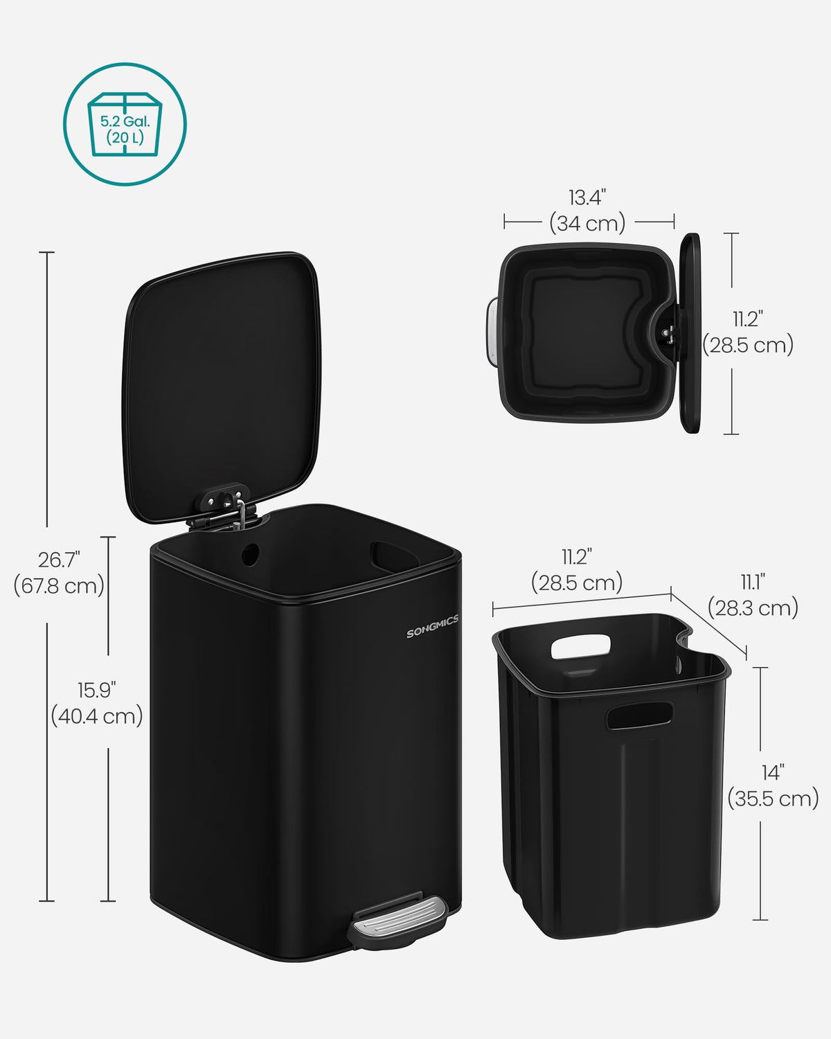 SONGMICS stays-open feature lets quick disposal without interrupting workflow.
