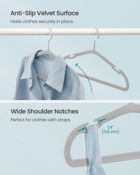 Dove gray velvet Songmics hangers protect straps and keep garments organized