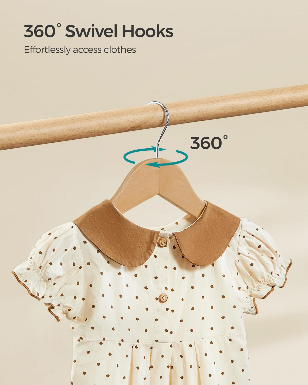 SONGMICS Kids hangers in natural finish complement any closet