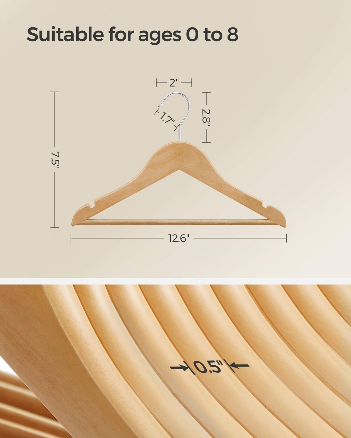 SONGMICS Kids hangers sized 12.6 by 7.5 inches for versatile outfits