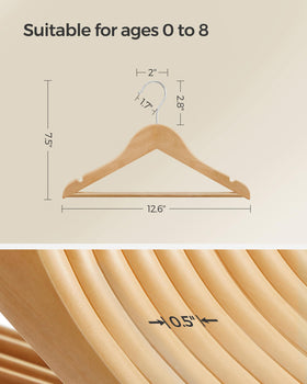 SONGMICS Kids hangers sized 12.6 by 7.5 inches for versatile outfits