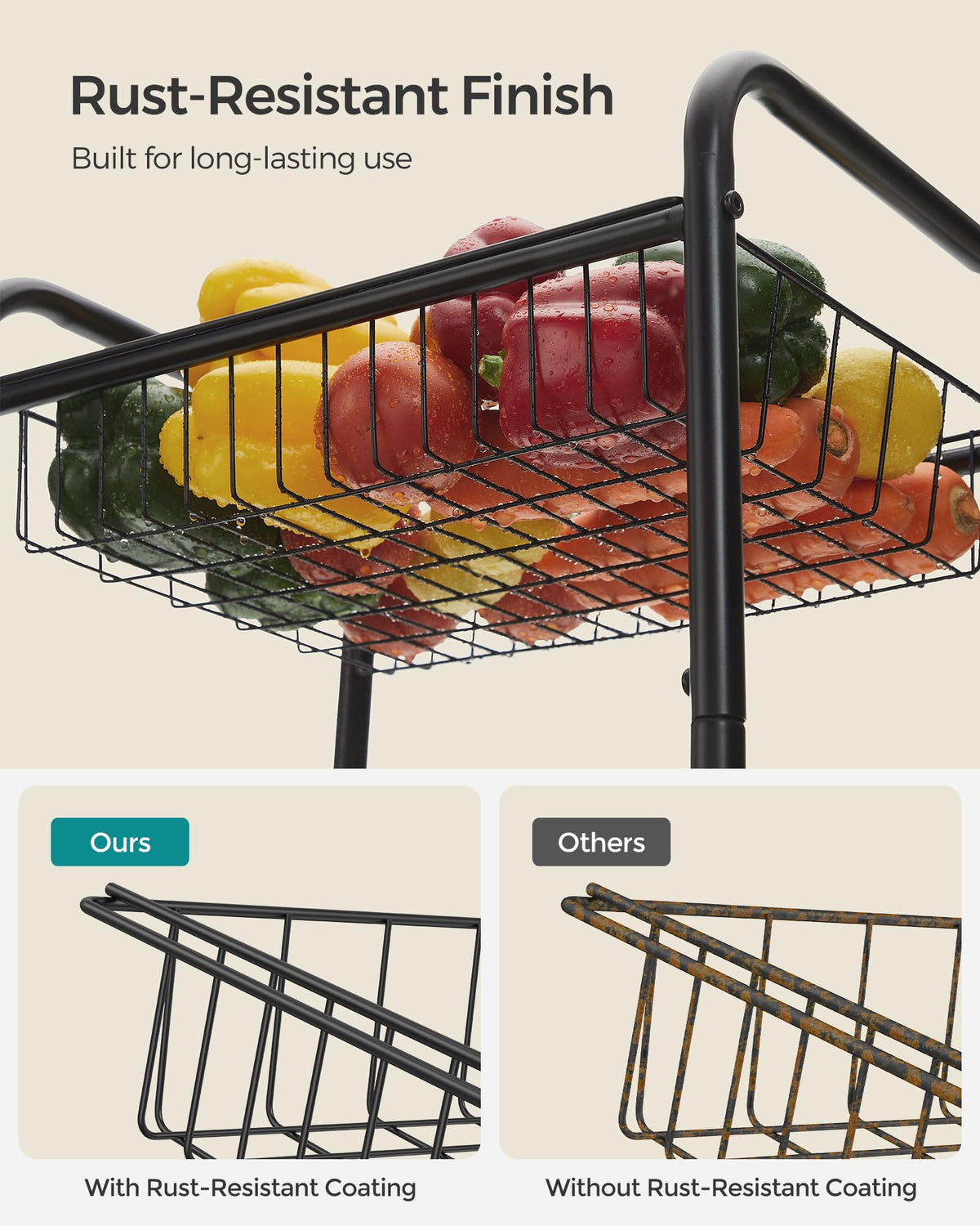 Songmics kitchen-bathroom cart fits narrow spaces while keeping essentials organized.