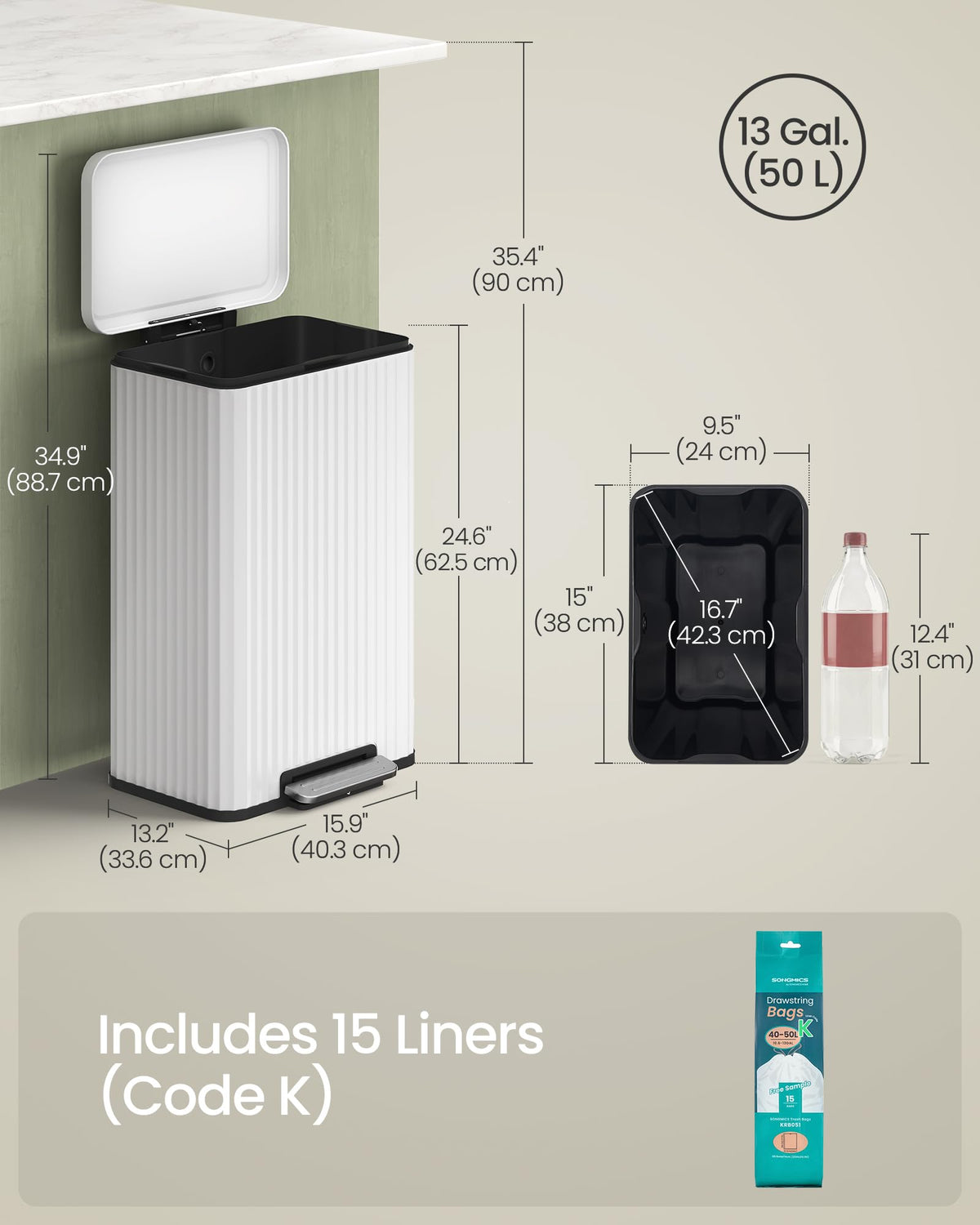 Songmics durable stainless steel kitchen trash bin design