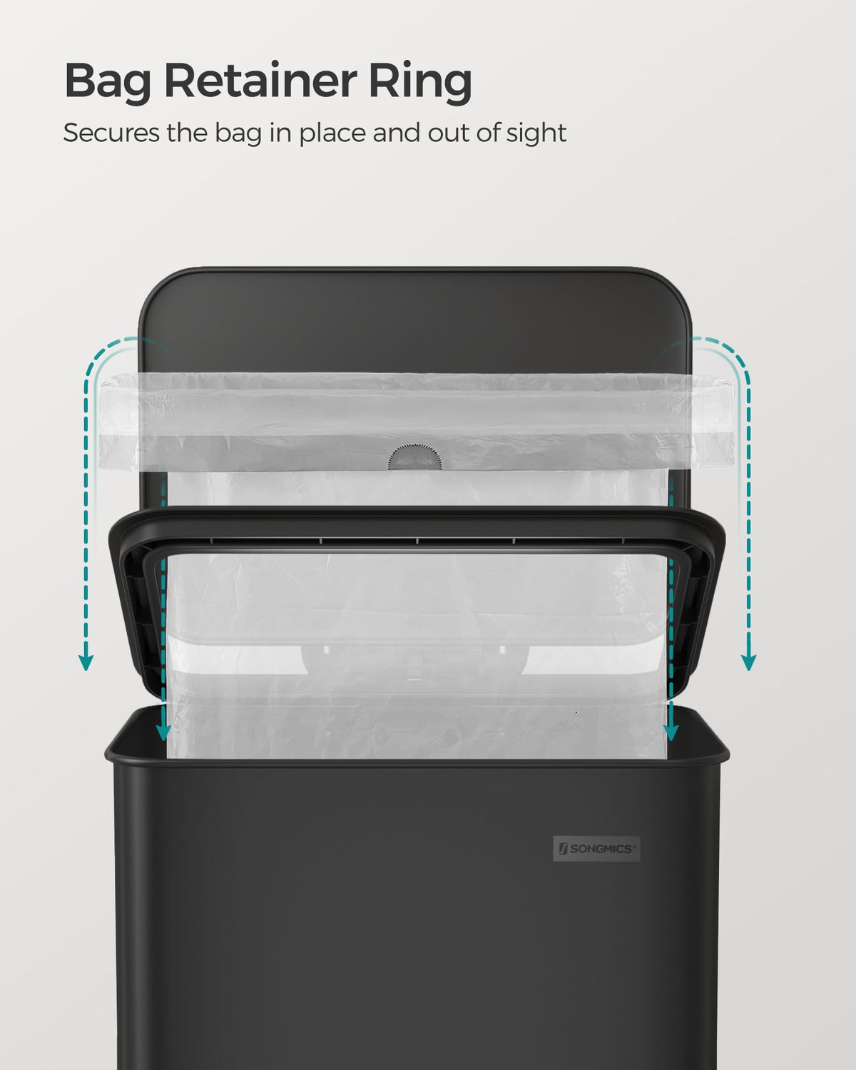 SONGMICS trash can includes 15 custom-fit bags to start