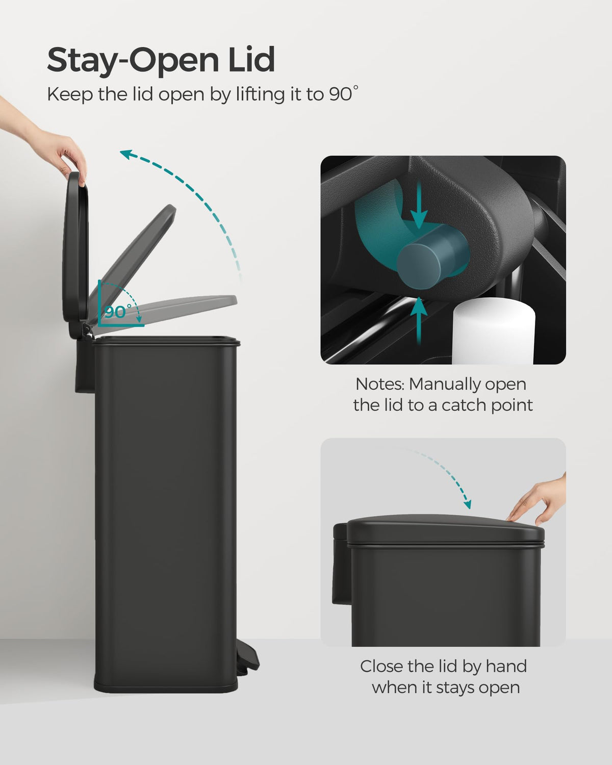 SONGMICS trash can with bag retainer ring secures bags