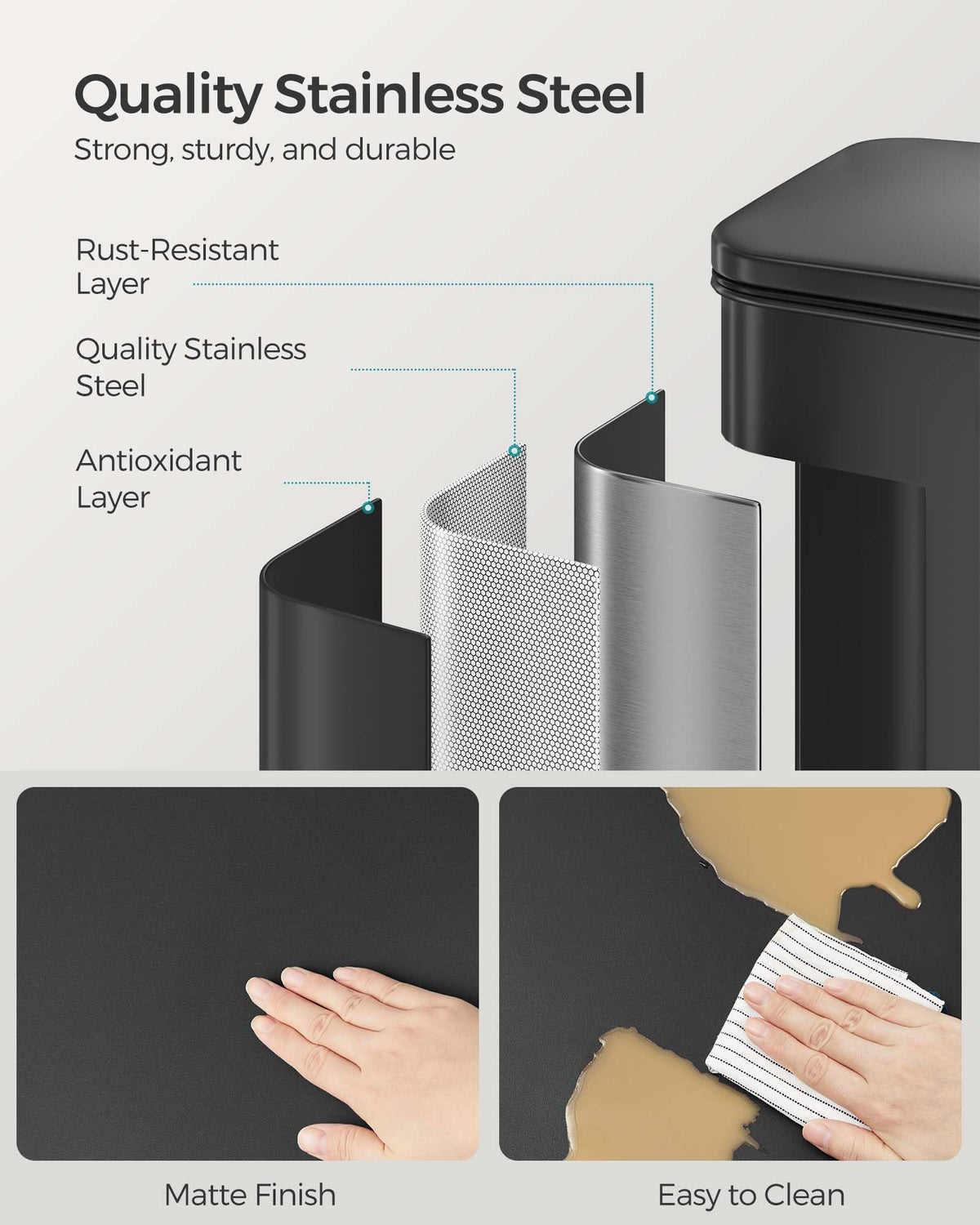SONGMICS trash can stay-open lid for larger cleanups