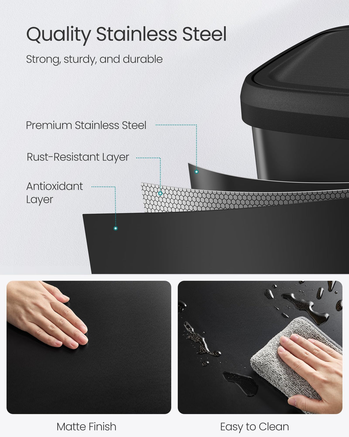 SONGMICS stay-open lid for extended cleanup and bag changes