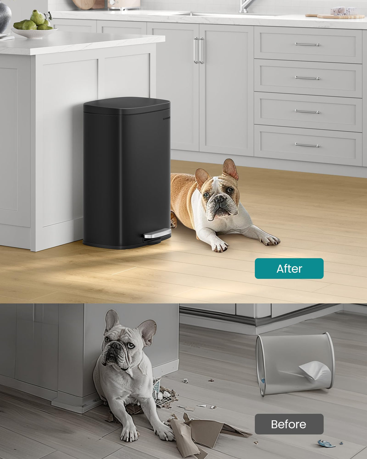 Songmics 13-gallon design fits most kitchens in style and practicality.