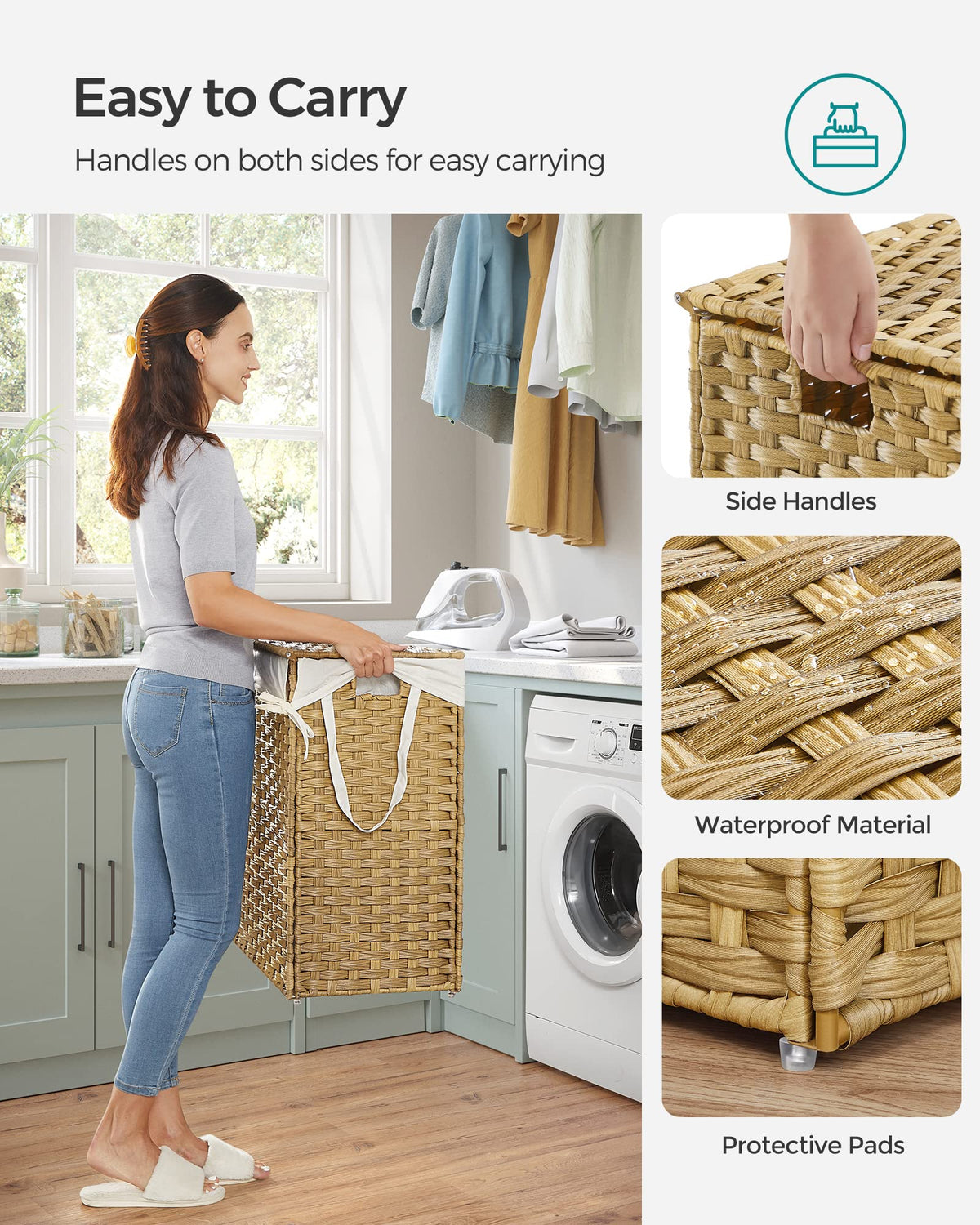 SONGMICS large 29-gallon capacity fits a family’s weekly laundry needs.