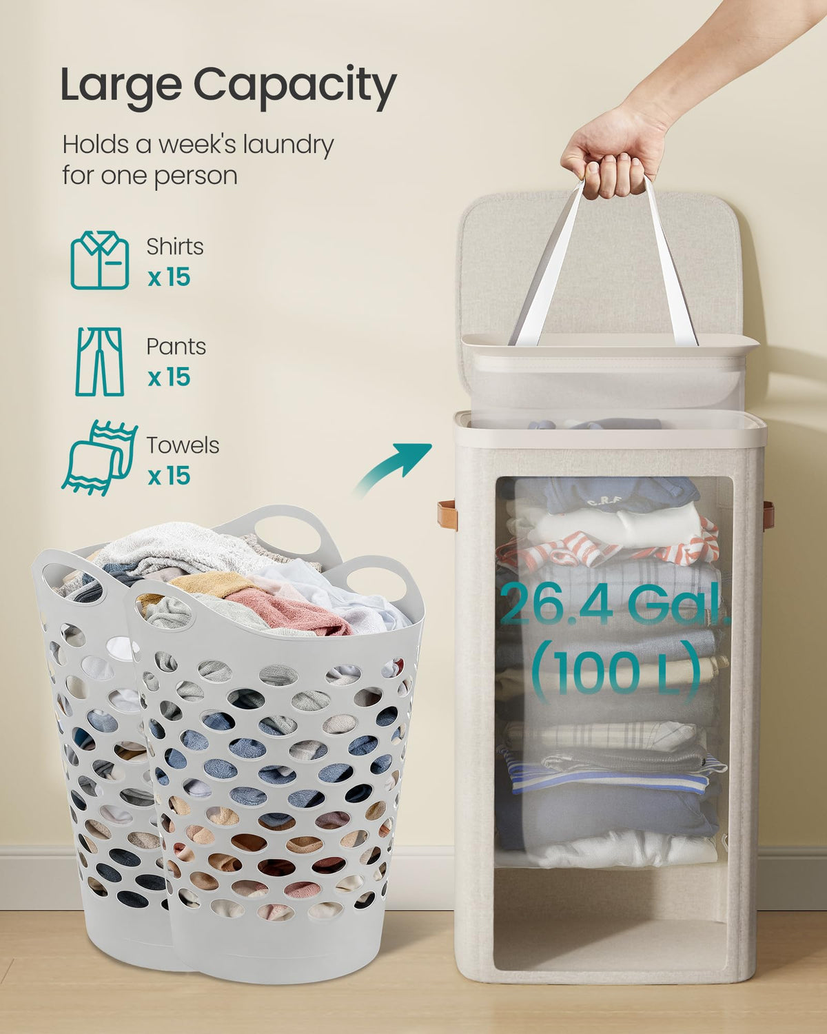 SONGMICS inner liner with handles enables easy removal and washing.