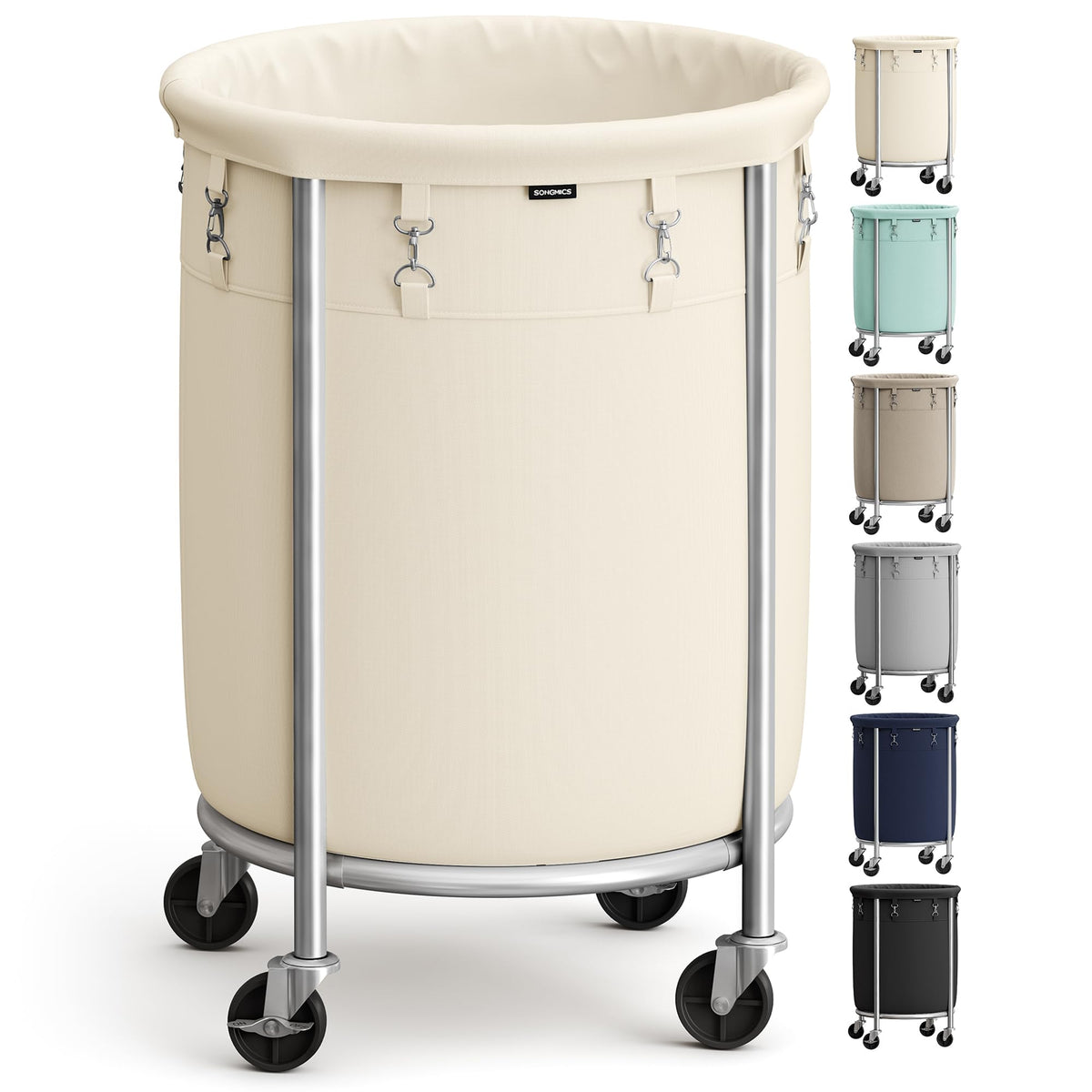 SONGMICS laundry basket with rolling wheels for easy transport of bulky loads.