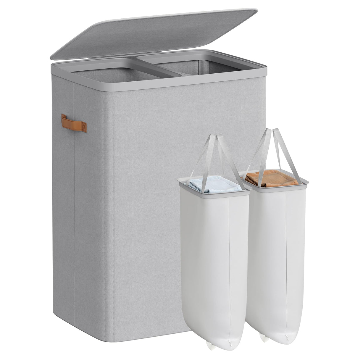 Songmics two-compartment basket opened for easy sorting.