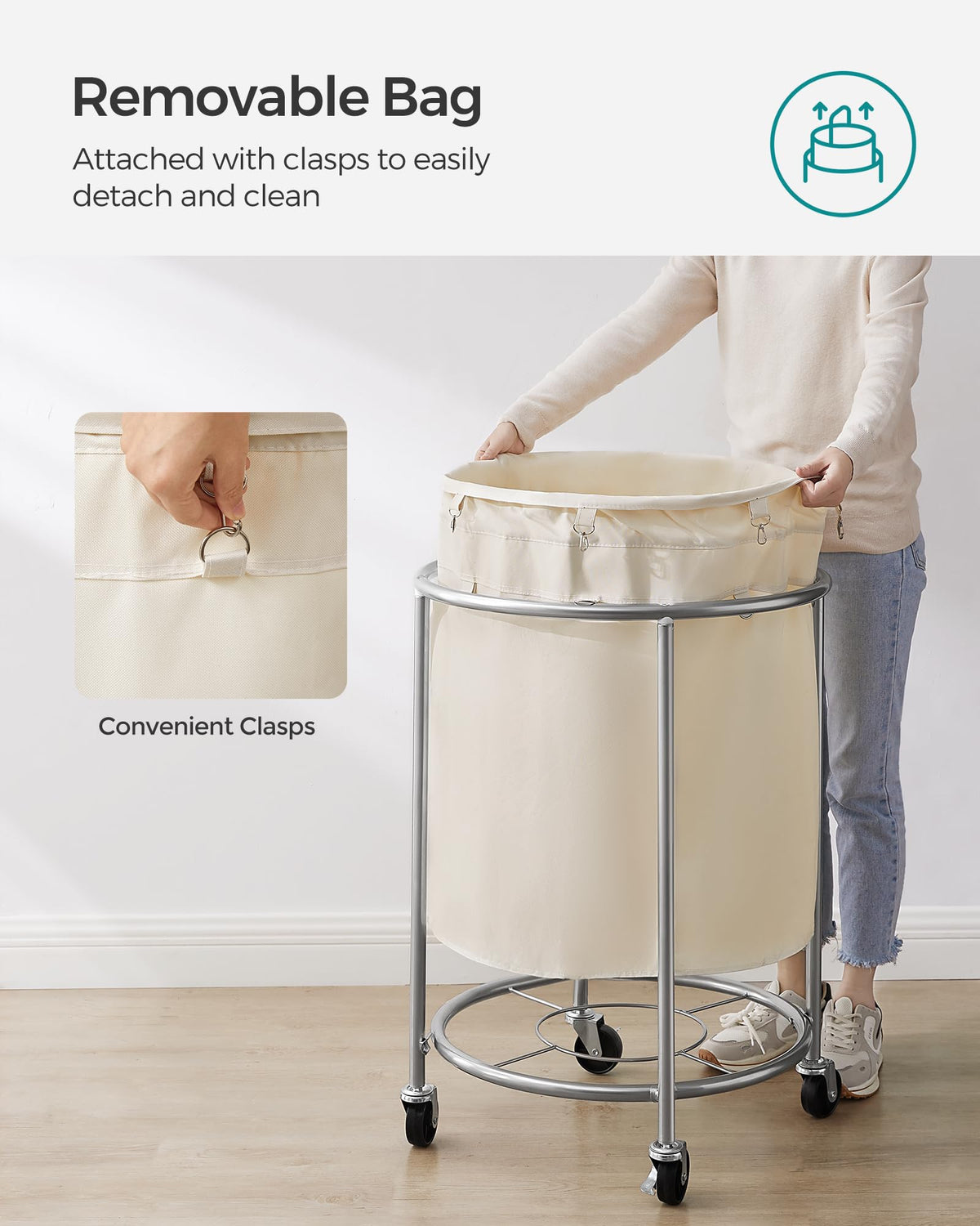 Songmics 50-gallon capacity is ideal for large laundry loads.