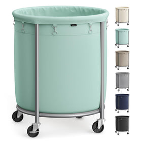SONGMICS mint green rolling laundry basket with wheels for easy transport