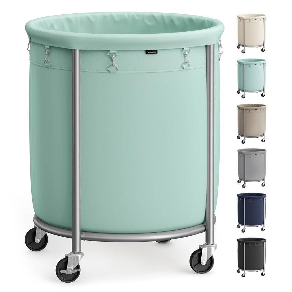SONGMICS mint green rolling laundry basket with wheels for easy transport