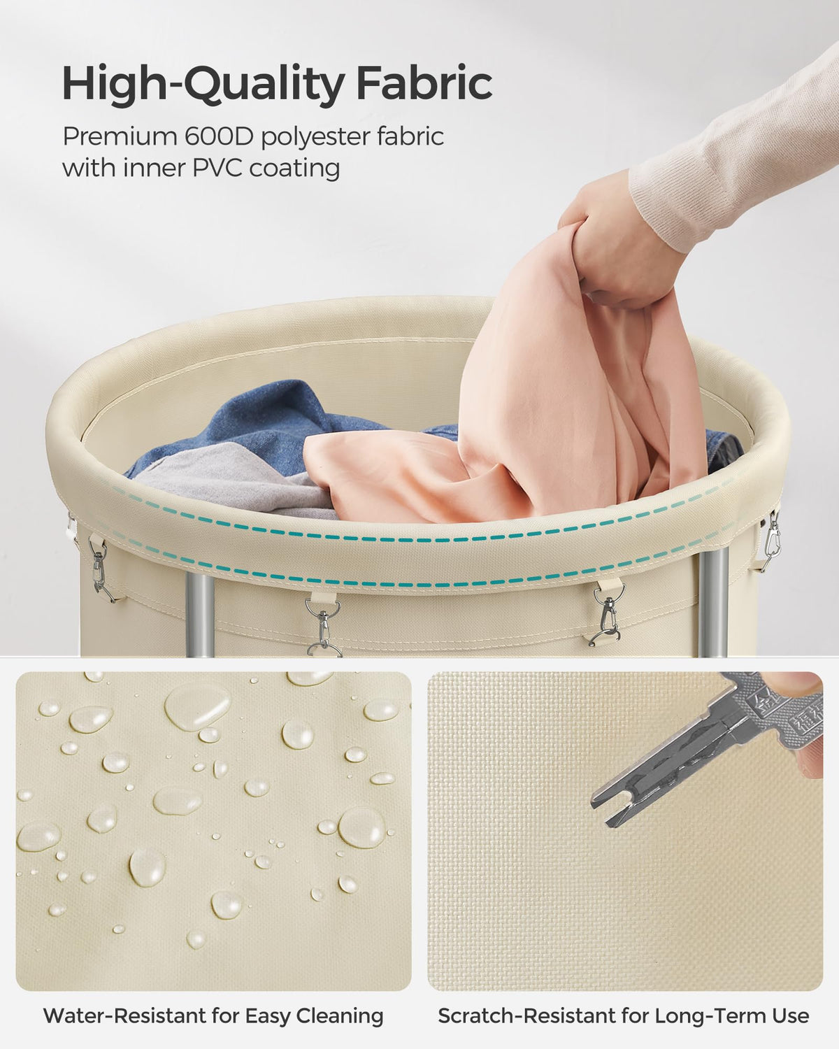 Songmics removable bag clips securely to the frame for long-term use.
