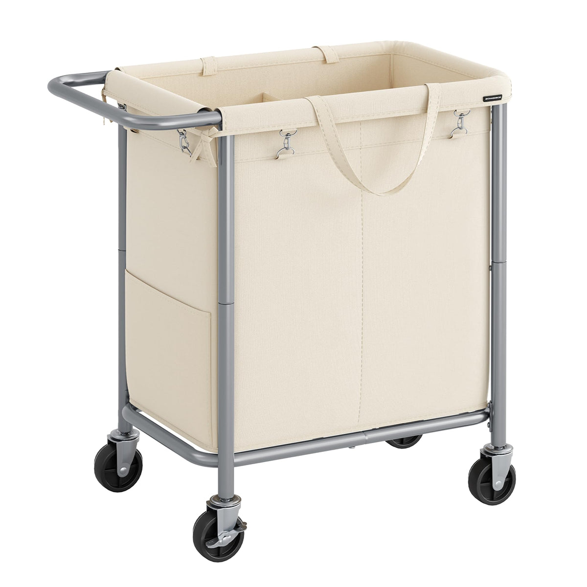 SONGMICS rolling laundry basket with wheels, cream white, easy mobility for weekly laundry