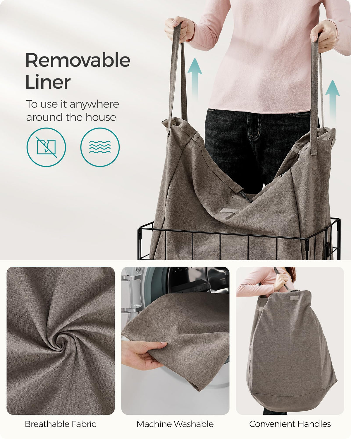 Privacy drawstring on the liner keeps contents out of sight.