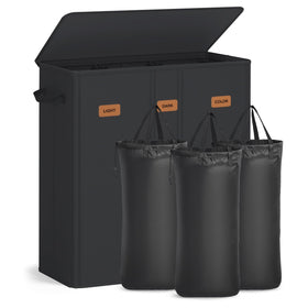 SONGMICS 3-compartment laundry hamper with lid for easy sorting and privacy.