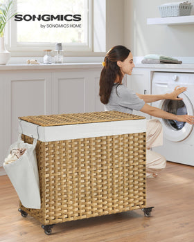 Songmics 3-section divider helps pre-sort colors, lights, and darks before washing.