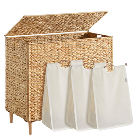 SONGMICS 3-section laundry hamper front view for organized sorting