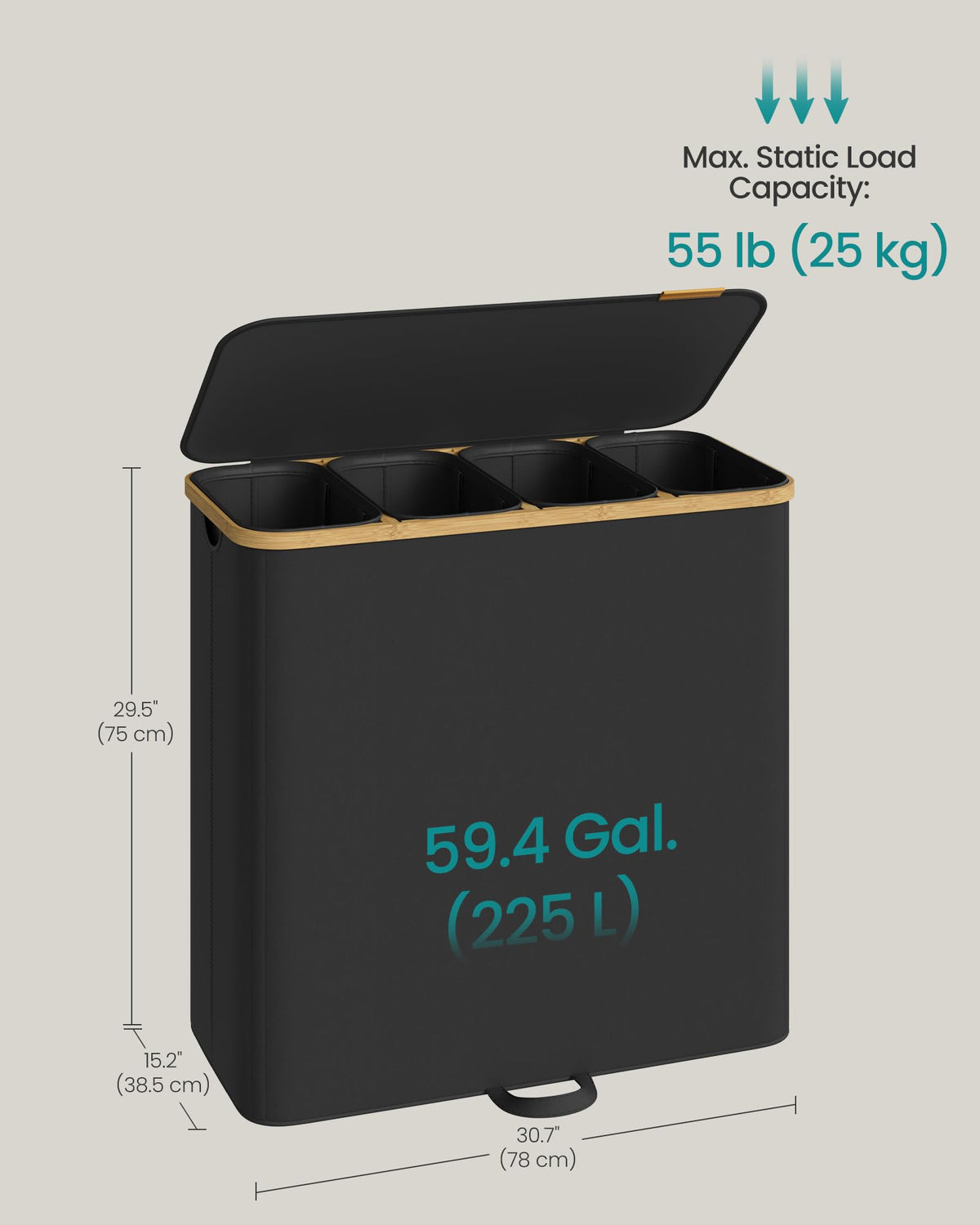 SONGMICS large-capacity bin holds a week’s worth of laundry for a multi person home.