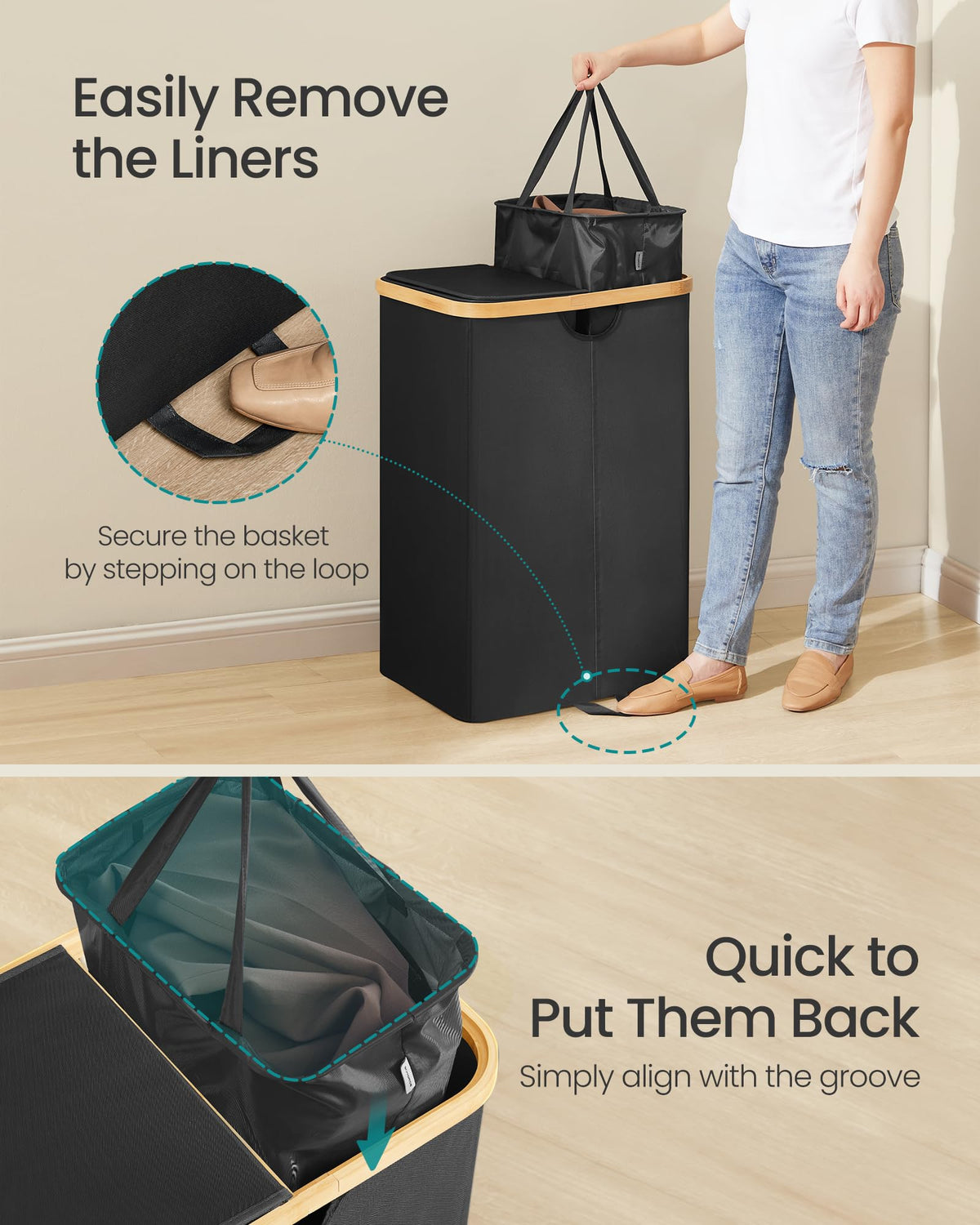 Durable 600D Oxford fabric and fiberglass rods keep the hamper stable and easy to wipe.