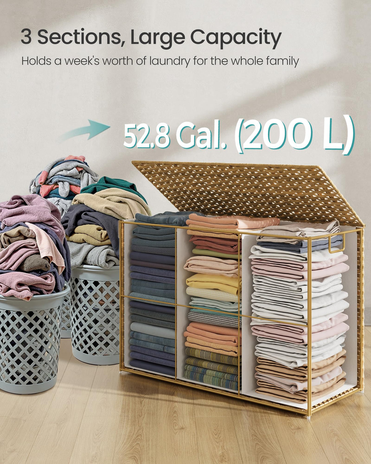 Foldable design of SONGMICS hamper for compact storage