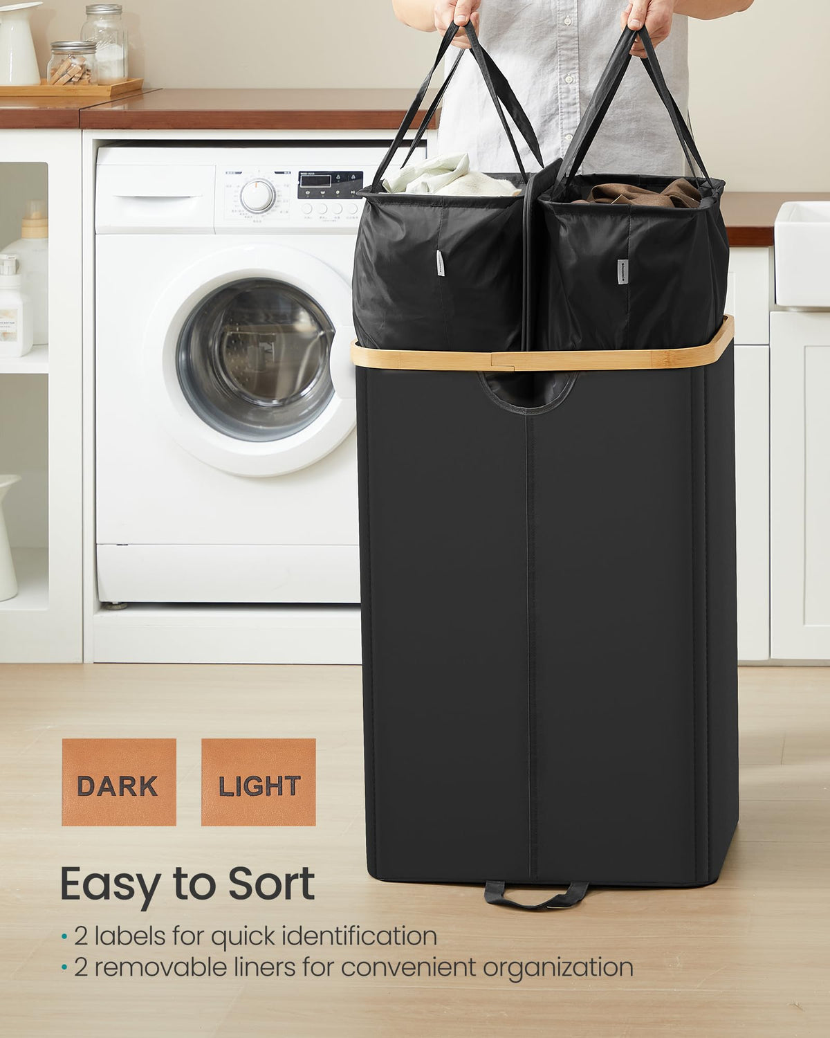 Foot loop lift and side handles ease moving to the laundry room.
