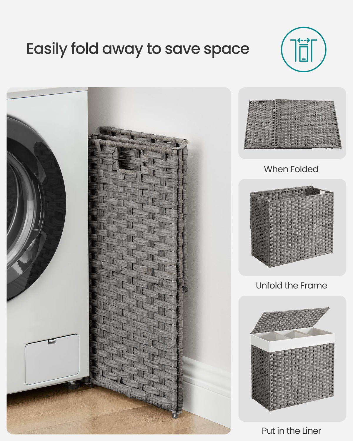 SongMics gray bedroom setup with a versatile laundry hamper