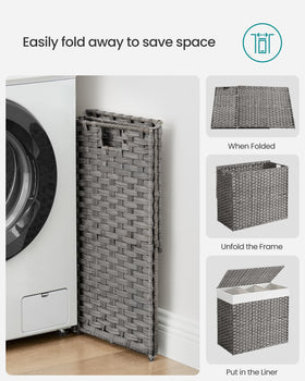 SongMics gray bedroom setup with a versatile laundry hamper