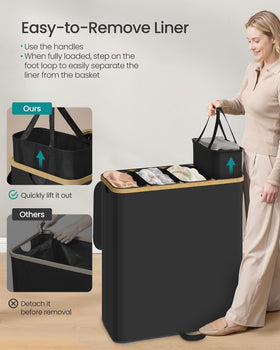 SONGMICS ink black design with bamboo frame blends with decor and hides laundry.