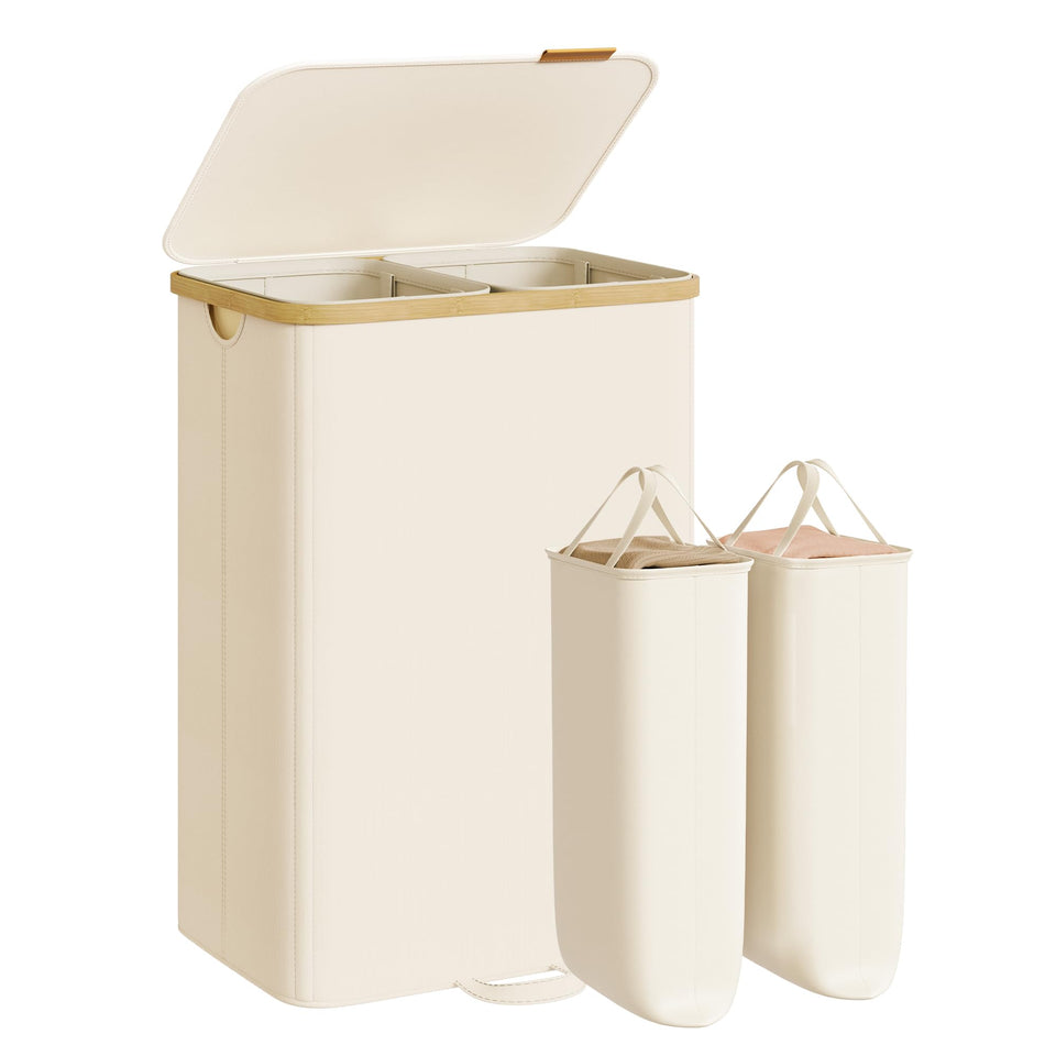 Songmics laundry sorter with lid and two compartments keeps clothes organized and dust-free